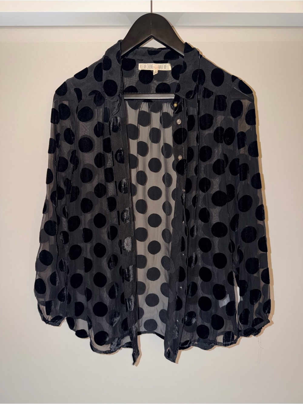 Madewell Black Sheer Polka Dot Button-Down Blouse